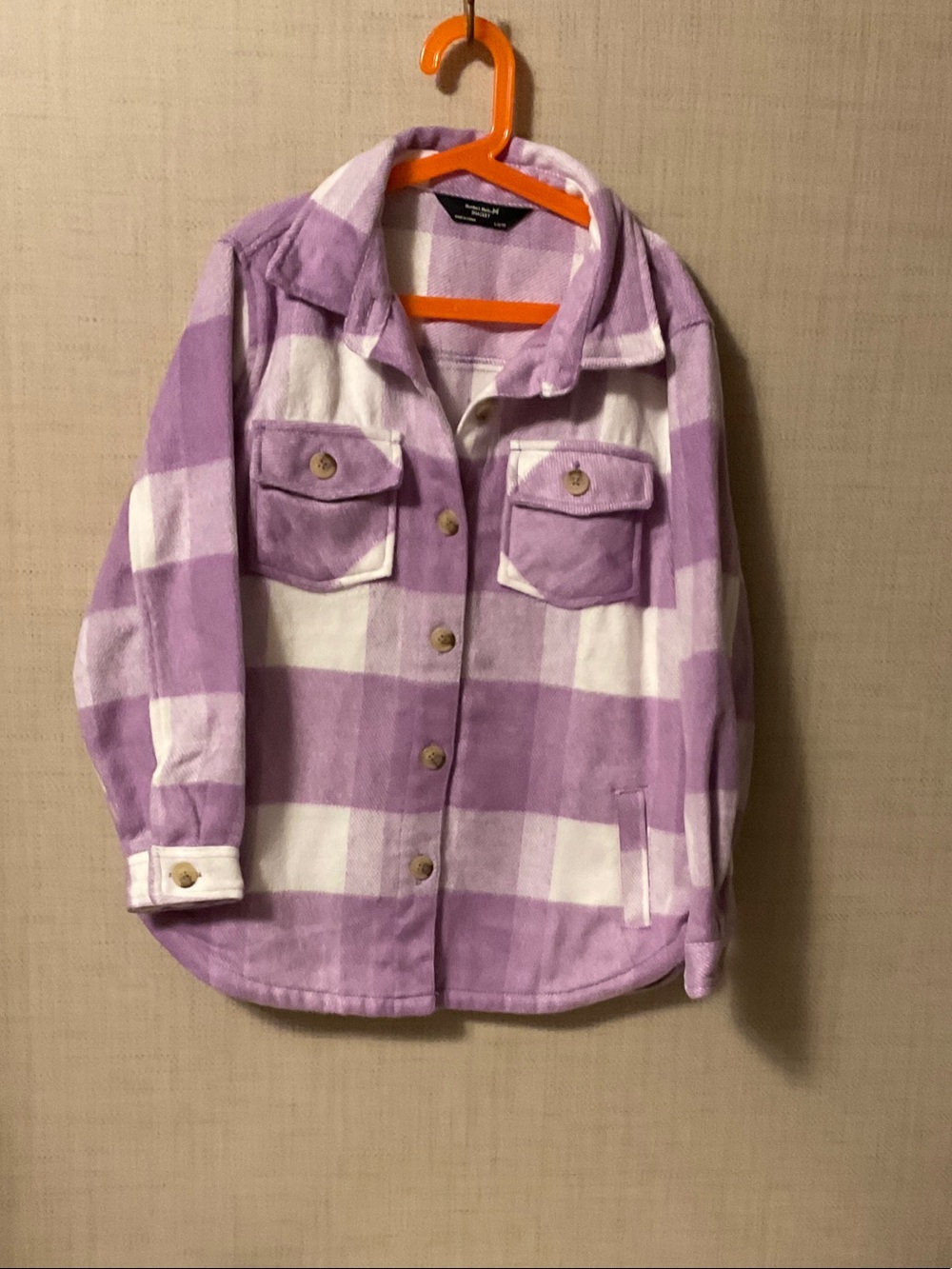 Kids Lavender & White Plaid Button-Front Shirt Jacket